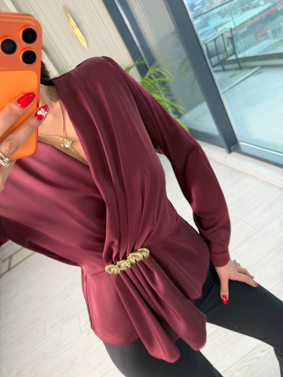 Bordo%20Lüks%20Kalite%20Bel%20Detay%20Tok%20Saten%20Bluz