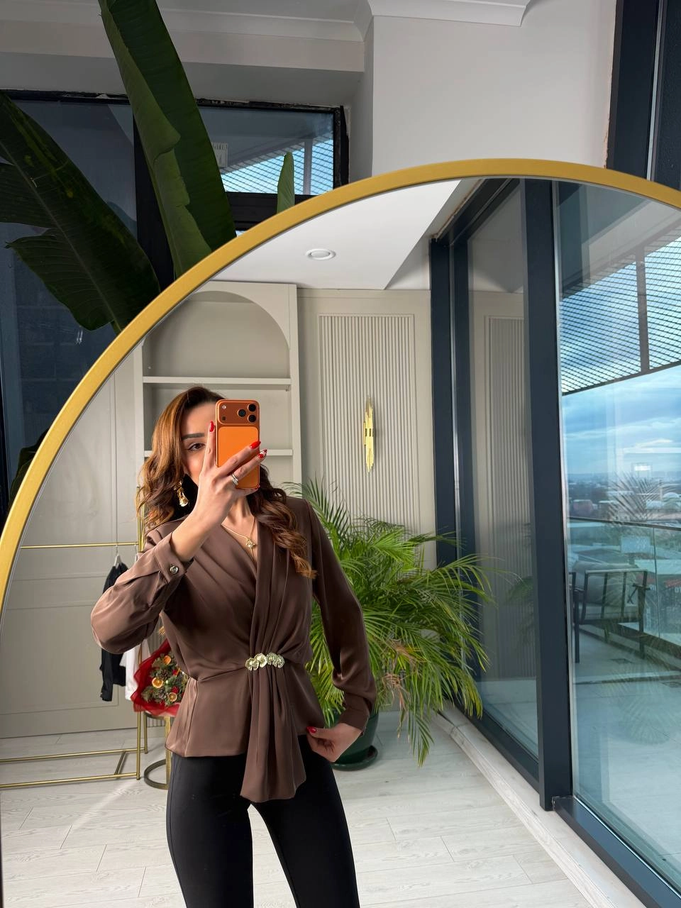 Kahverengi%20Lüks%20Kalite%20Bel%20Detay%20Tok%20Saten%20Bluz