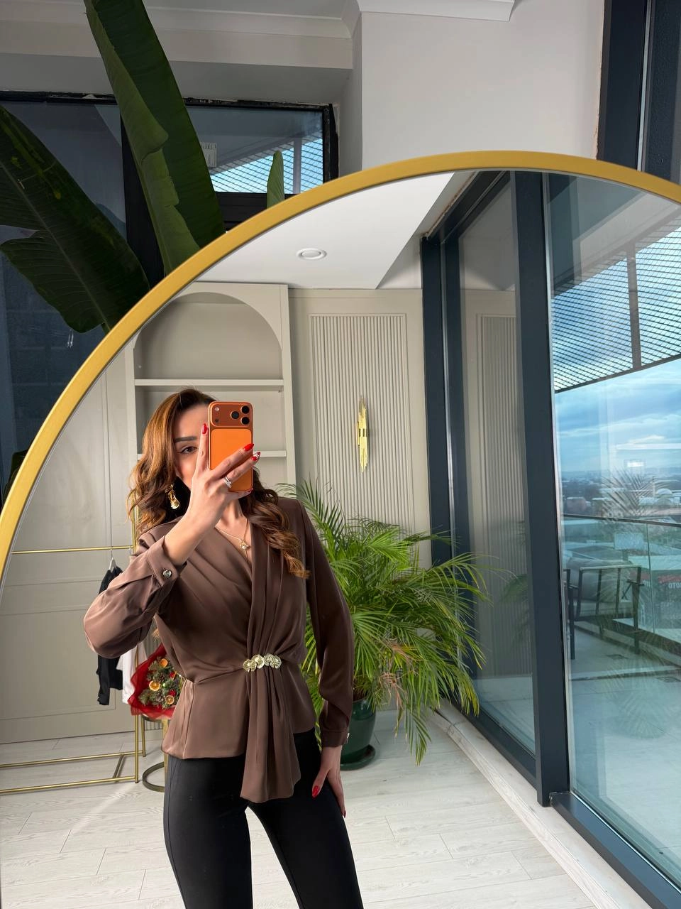 Kahverengi%20Lüks%20Kalite%20Bel%20Detay%20Tok%20Saten%20Bluz