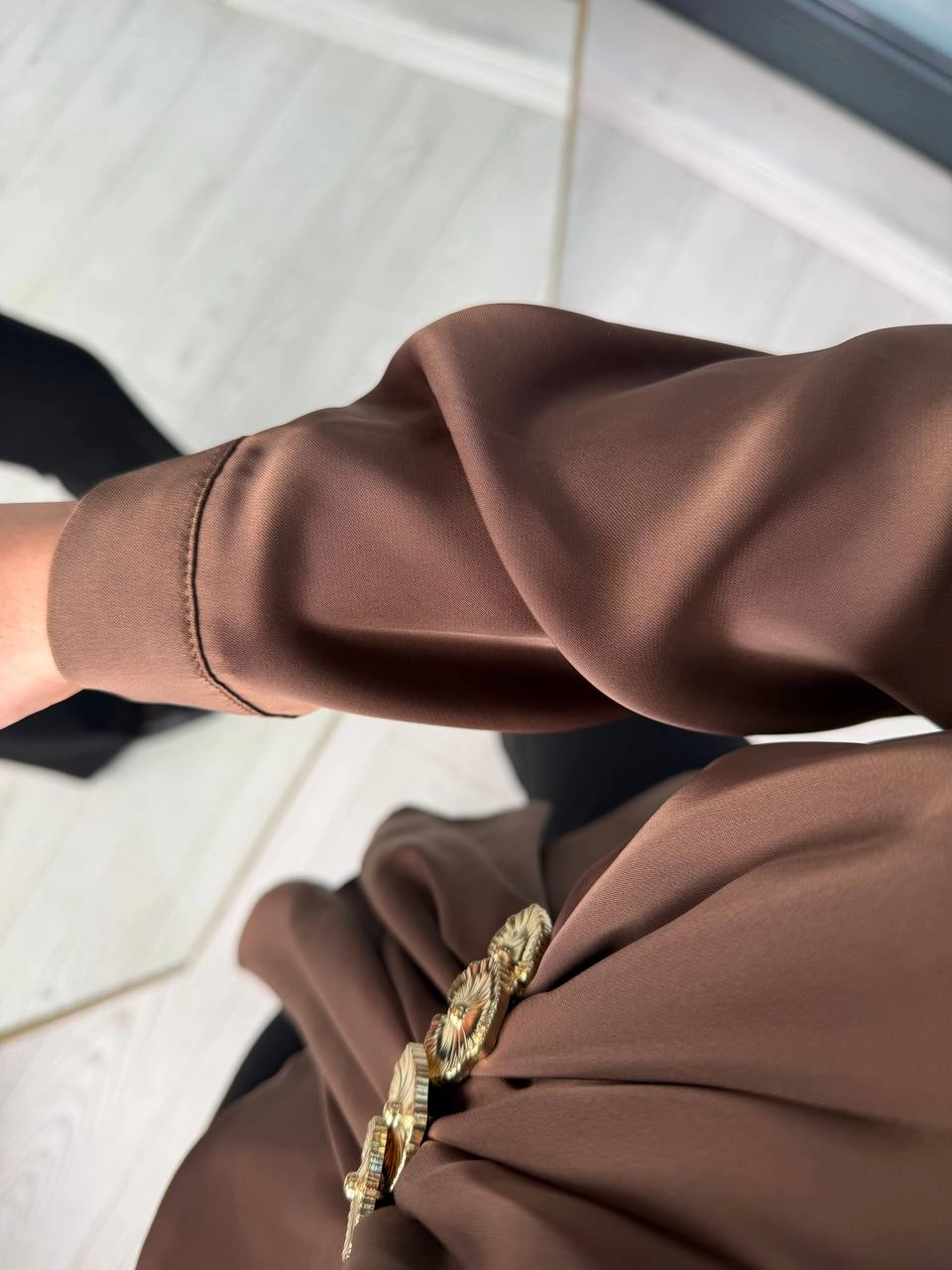 Kahverengi%20Lüks%20Kalite%20Bel%20Detay%20Tok%20Saten%20Bluz
