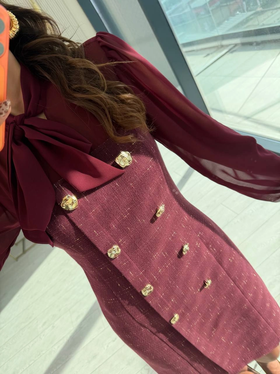 Tasarım%20Bordo%20Şifon%20Detaylı%20Astarlı%20Tuvid%20Elbise