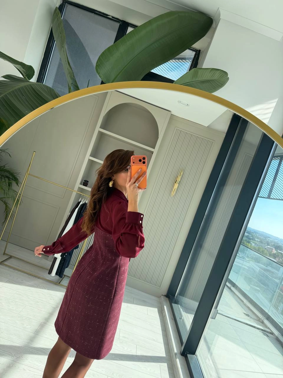 Tasarım%20Bordo%20Şifon%20Detaylı%20Astarlı%20Tuvid%20Elbise