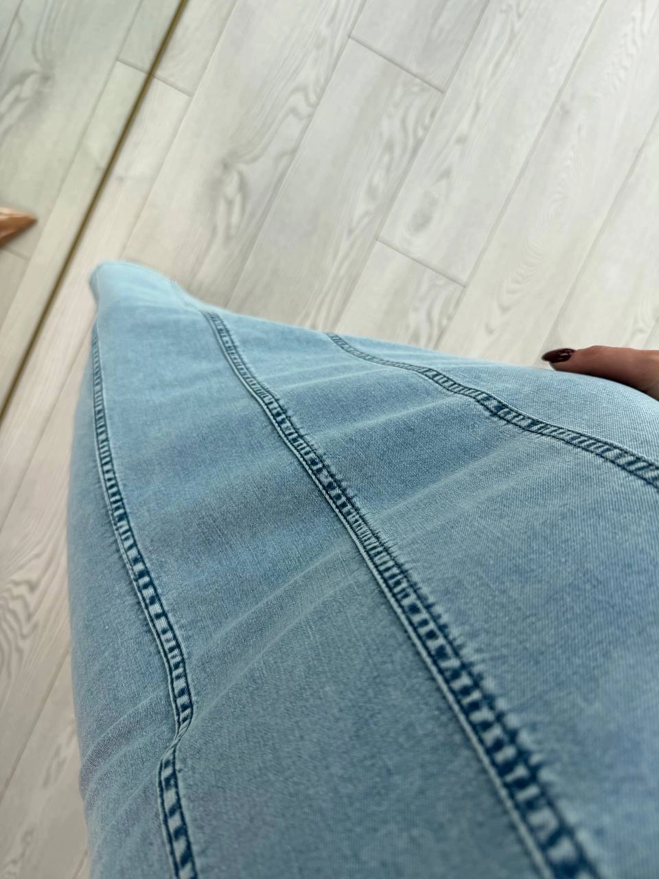 Açık%20Mavi%20Kemerli%20Yumuşak%20Jean%20Kumaş%20Elbise