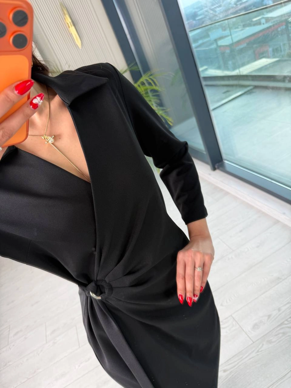 Siyah%20Kruvaze%20Bel%20Detaylı%20Double%20Krep%20Kumaş%20Elbise