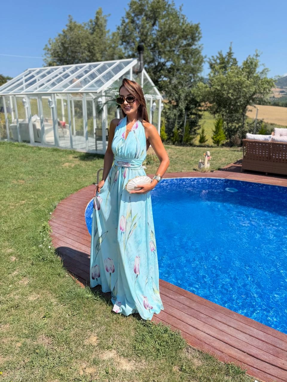 Mavi%20Desenli%20Dubai%20Saten%20Kumaş%20Maxi%20Boy%20Elbise