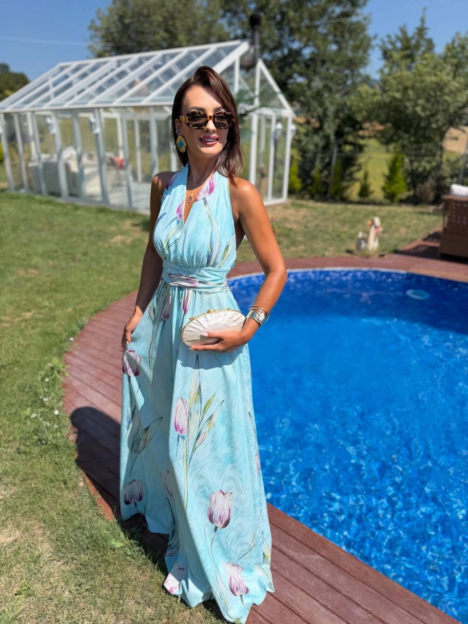 Mavi%20Desenli%20Dubai%20Saten%20Kumaş%20Maxi%20Boy%20Elbise