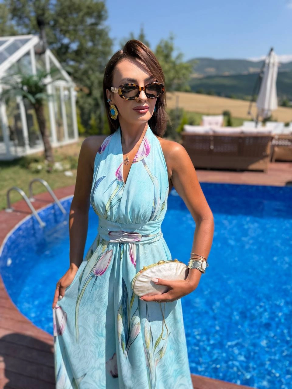 Mavi%20Desenli%20Dubai%20Saten%20Kumaş%20Maxi%20Boy%20Elbise