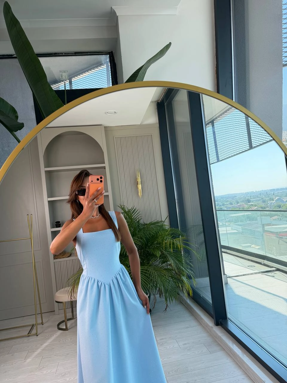 Mavi%20Minimal%20Taşlı%20Double%20Krep%20Kumaş%20Bel%20Bağlamalı%20Elbise