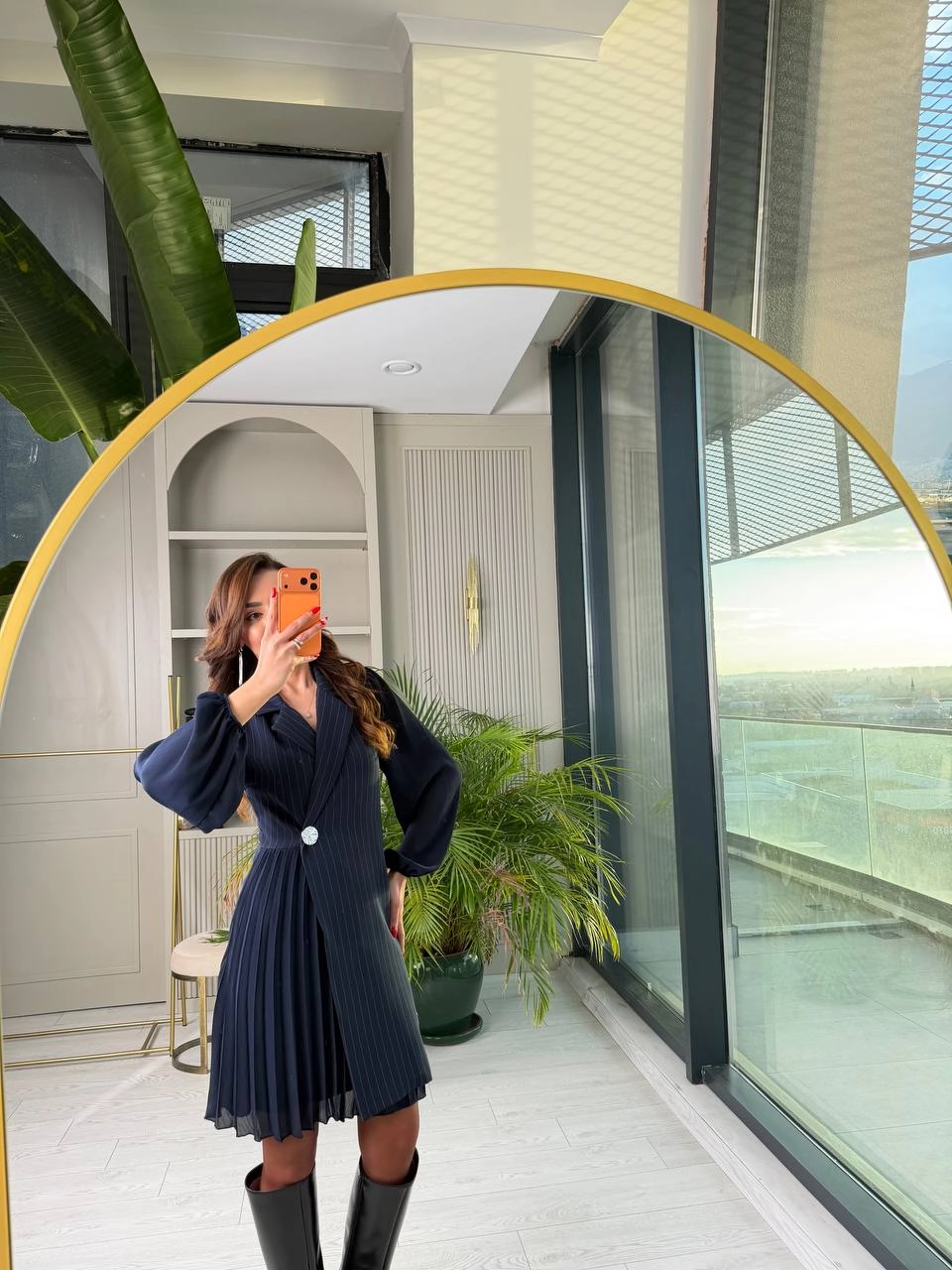 Tasarım%20Lacivert%20Çizgili%20Şifon%20Pilise%20Detay%20Elbise