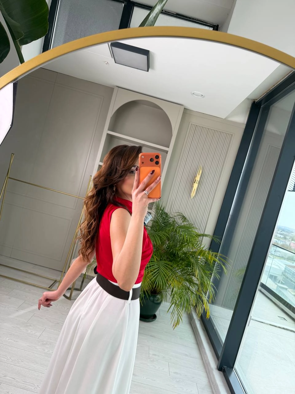 Kırmızı%20Fular%20Detaylı%20Likralı%20Bluz