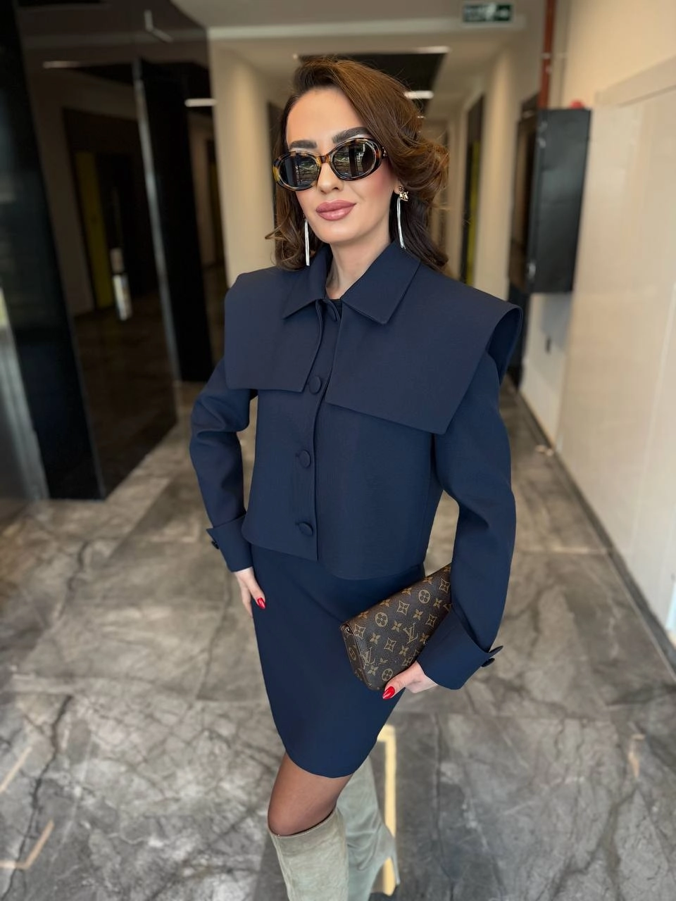 Lacivert%20Tasarım%20Omuz%20Detay%20Premium%20Etek%20Ceket%20Takım