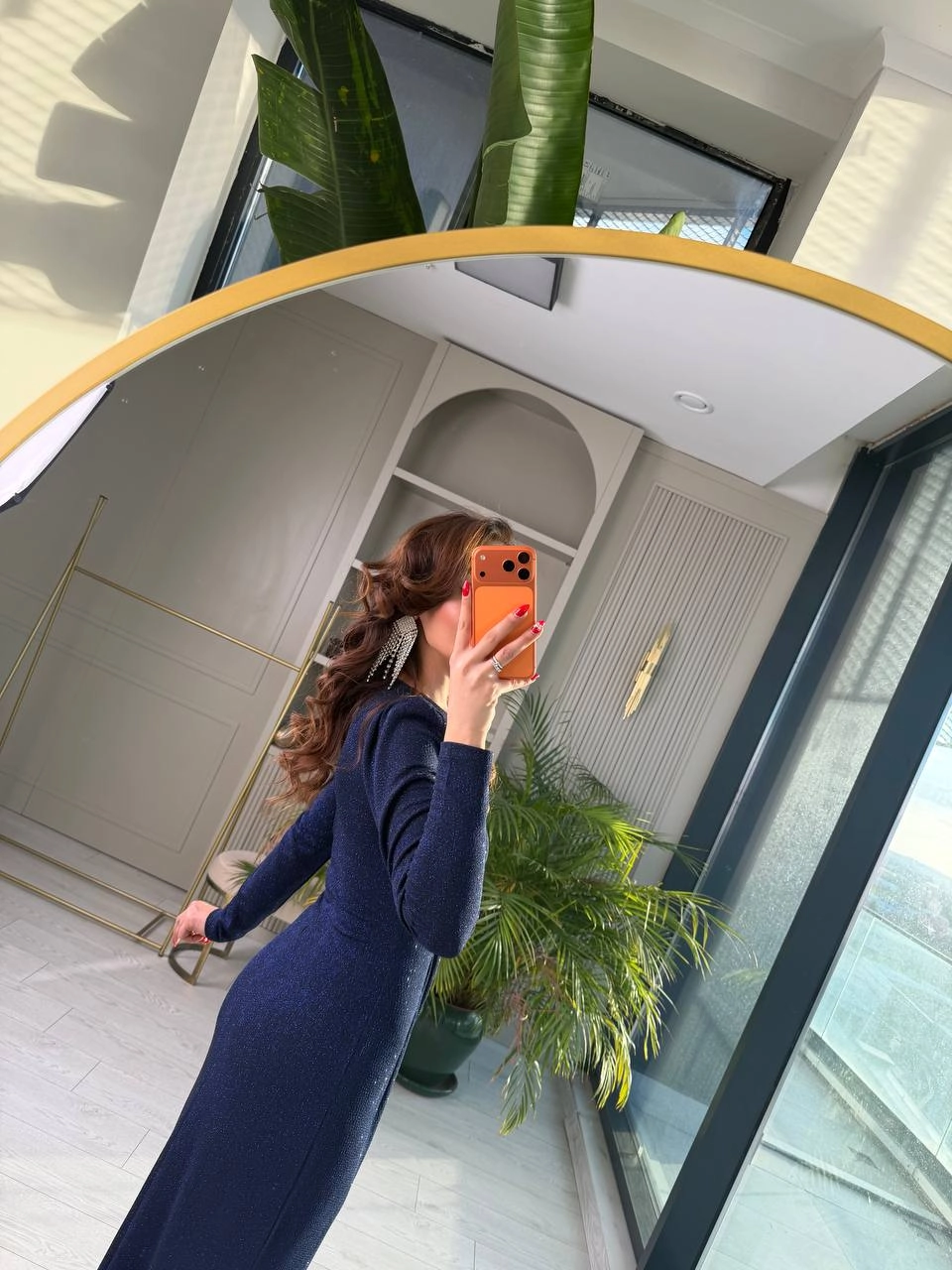 Lacivert%20Düğüm%20Detaylı%20Işıltılı%20Kumaş%20Likralı%20Elbise