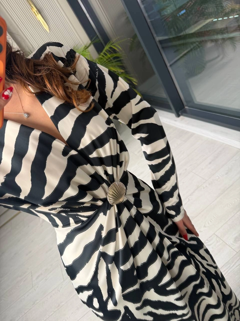 Zebra%20Desen%20Bel%20Toka%20Detaylı%20Tok%20Saten%20Lüks%20Kalite%20Elbise