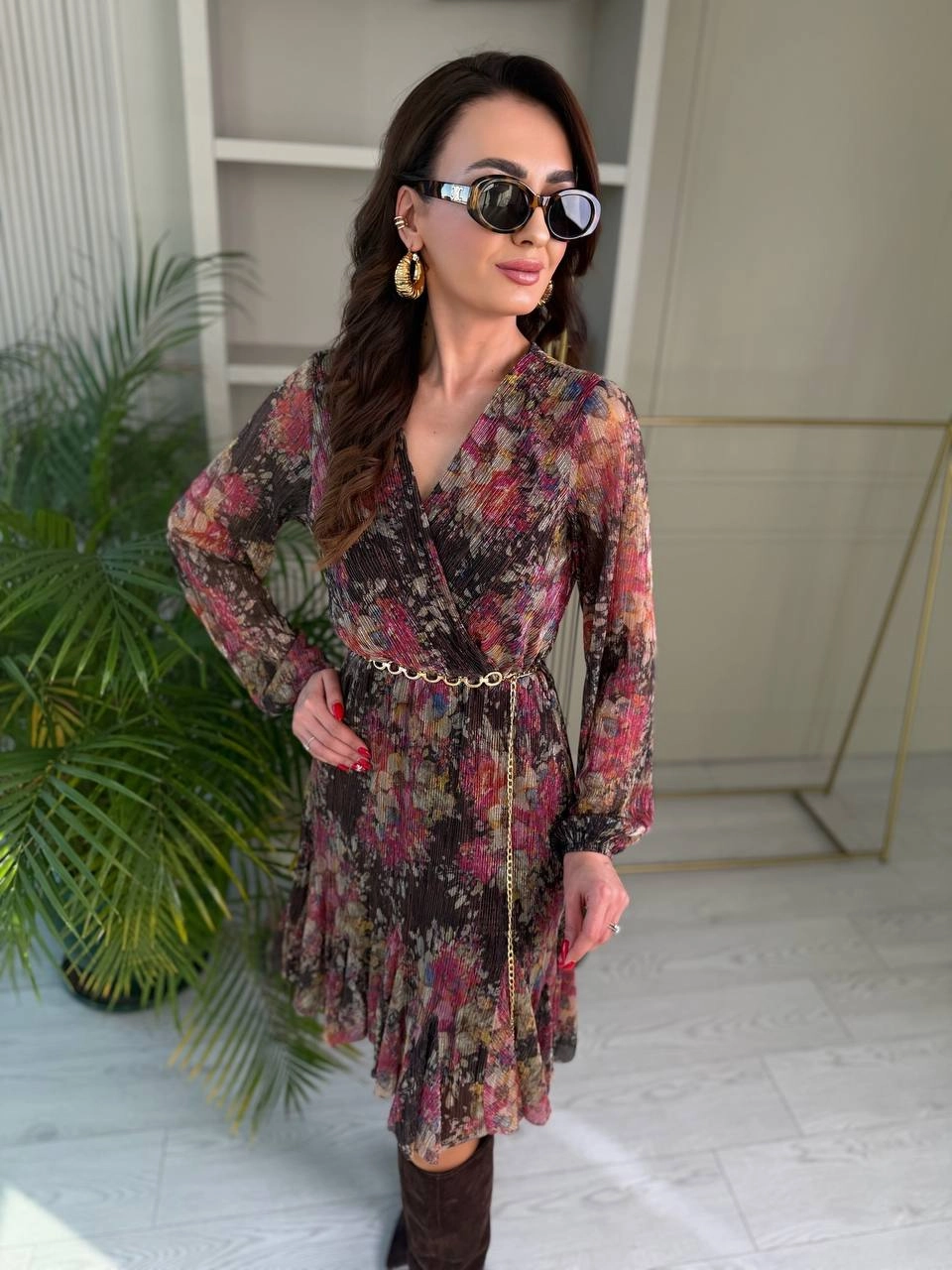 Simli%20Rose%20Kemerli%20Astarlı%20Elbise