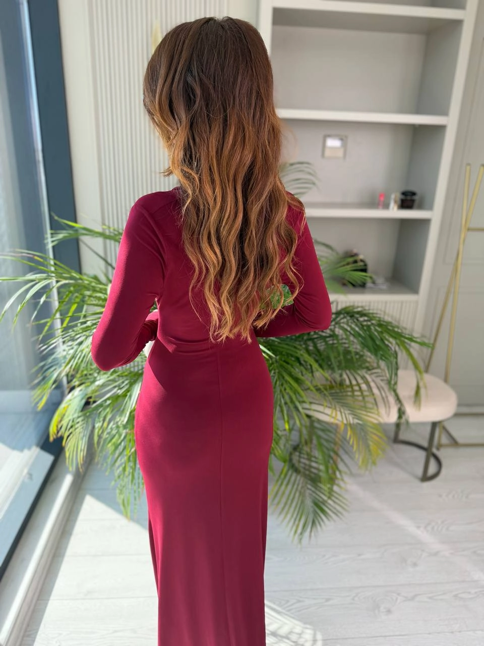 Bordo%20Zara%20Model%20Broşlu%20İthal%20Likralı%20Cendy%20Kumaş%20Elbise