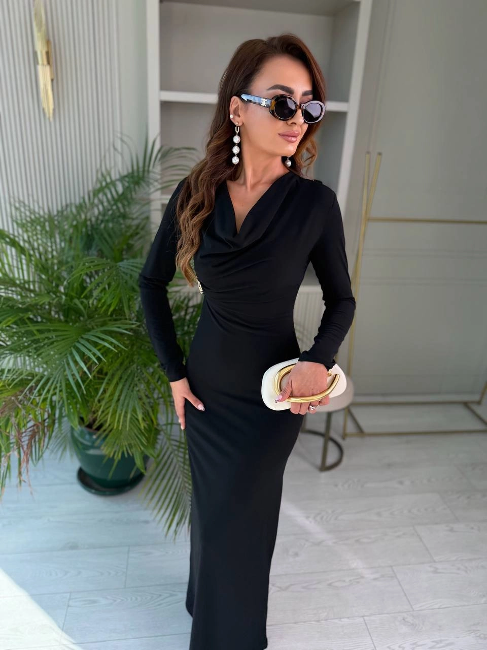 Siyah%20Zara%20Model%20Broşlu%20İthal%20Likralı%20Cendy%20Kumaş%20Elbise