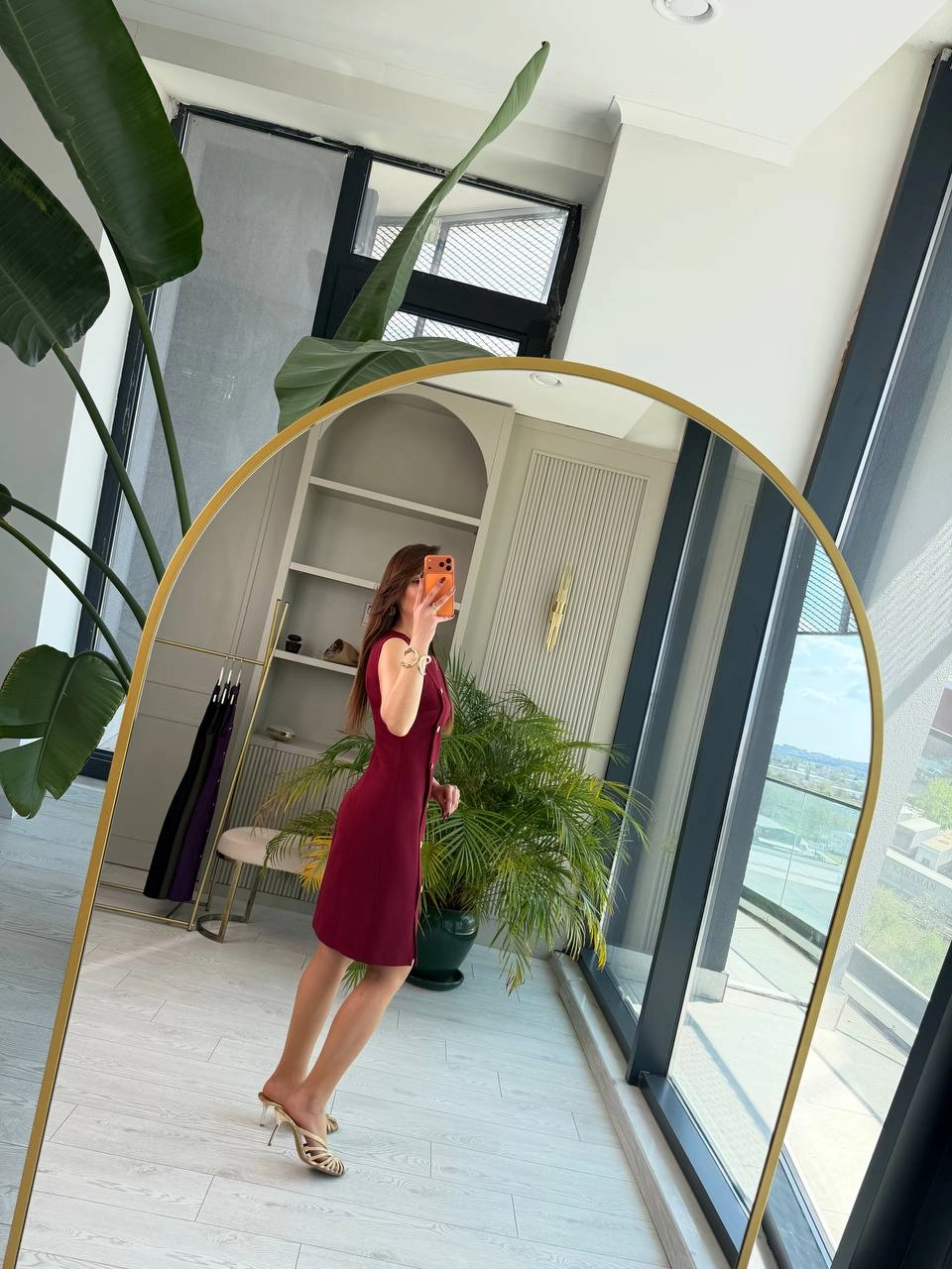 Bordo%20Düğme%20Detaylı%20Lüks%20Double%20Atlas%20Kumaş%20Elbise