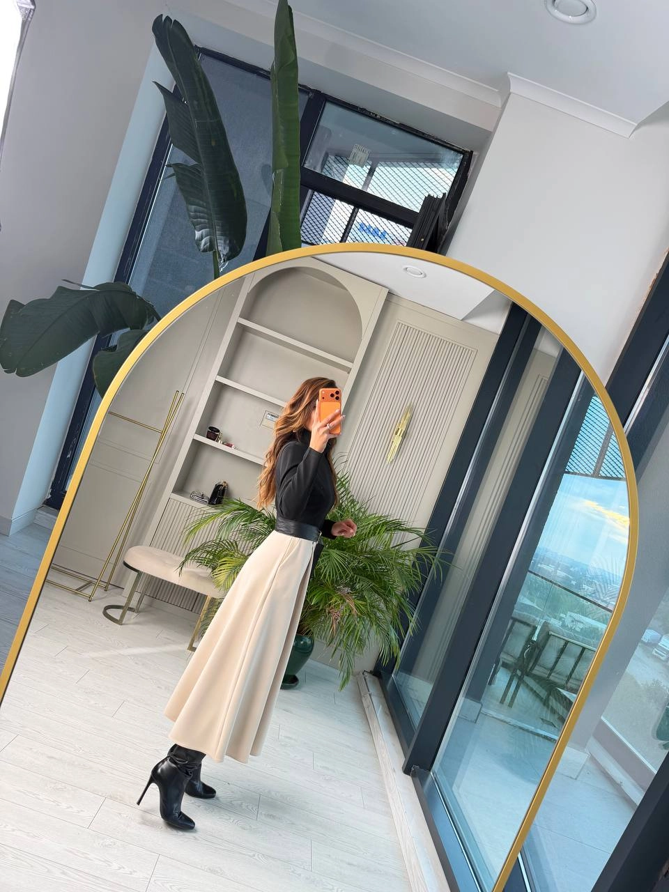 Zara%20Model%20Kemerli%20Cepli%20Krep%20Kumaş%20Midi%20Boy%20Elbise