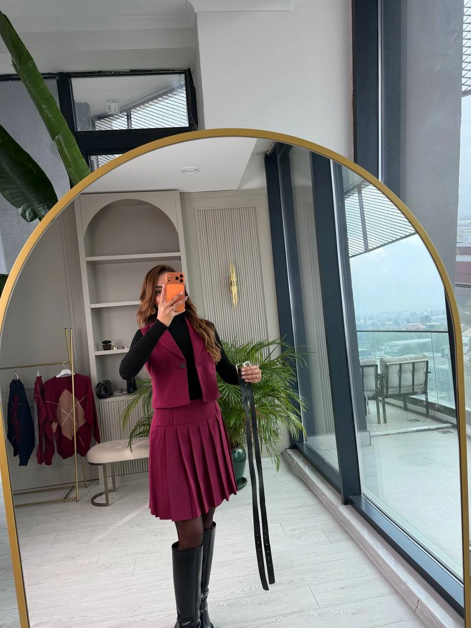 Bordo%20Kemerli%20Poliviskon%20Kumaş%20Etek%20Yelek%20Takım