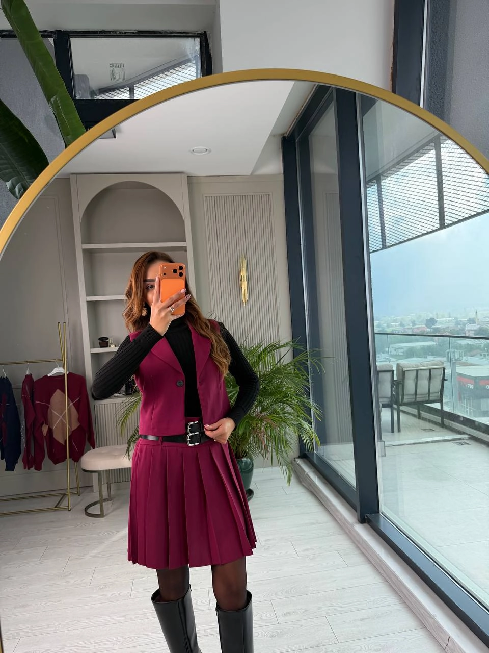 Bordo%20Kemerli%20Poliviskon%20Kumaş%20Etek%20Yelek%20Takım