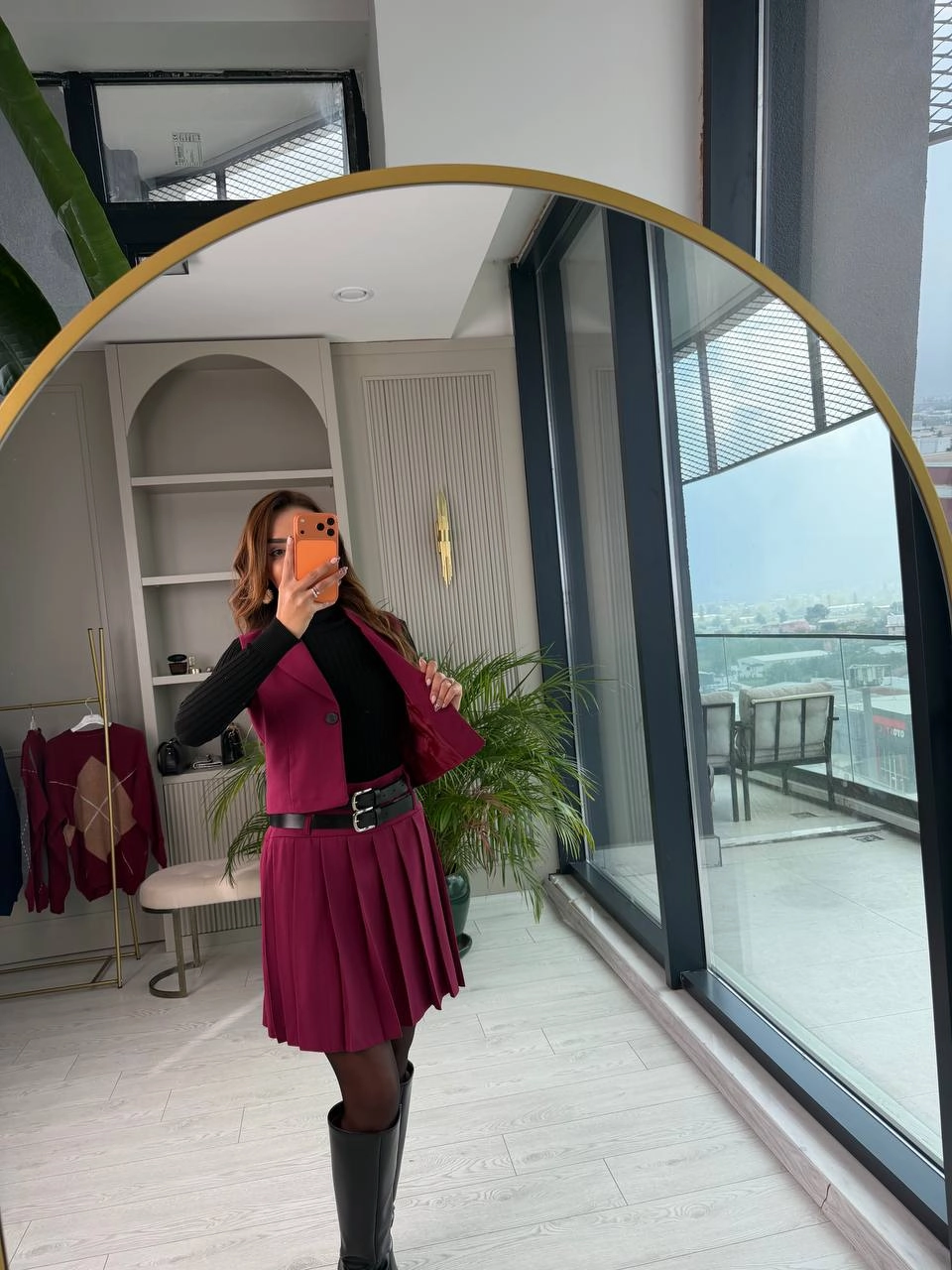 Bordo%20Kemerli%20Poliviskon%20Kumaş%20Etek%20Yelek%20Takım