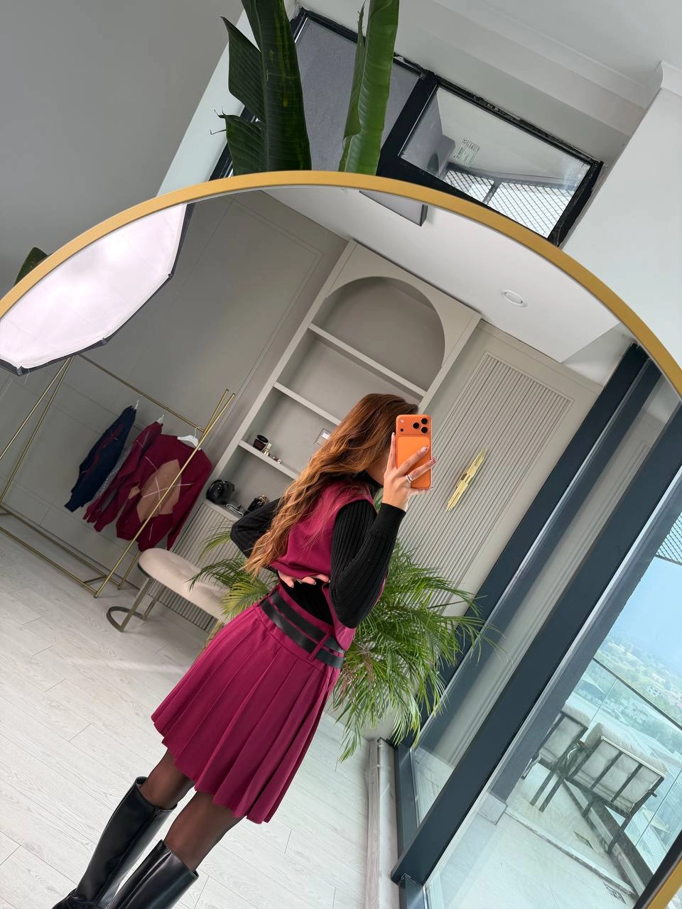 Bordo%20Kemerli%20Poliviskon%20Kumaş%20Etek%20Yelek%20Takım