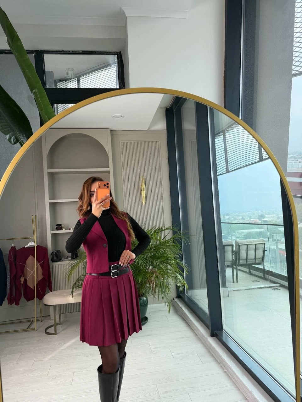 Bordo%20Kemerli%20Poliviskon%20Kumaş%20Etek%20Yelek%20Takım