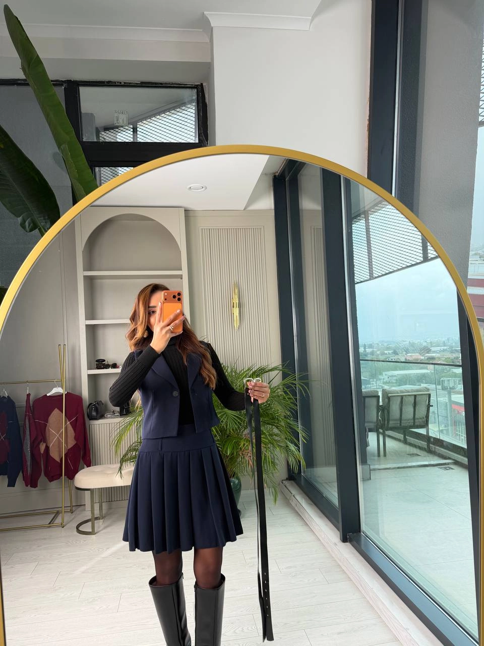 Lacivert%20Kemerli%20Poliviskon%20Kumaş%20Etek%20Yelek%20Takım