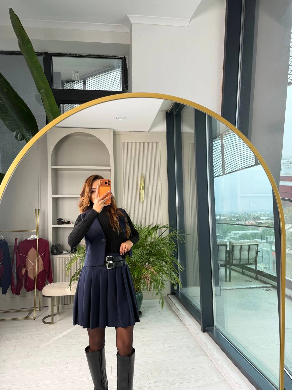 Lacivert%20Kemerli%20Poliviskon%20Kumaş%20Etek%20Yelek%20Takım