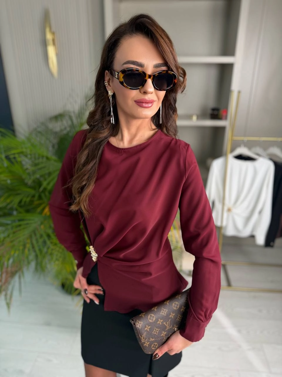 Bordo%20Bel%20Detay%20Krep%20Saten%20Bluz