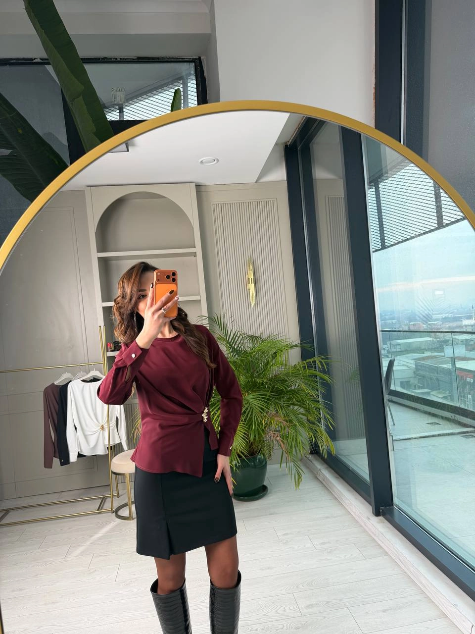 Bordo%20Bel%20Detay%20Krep%20Saten%20Bluz