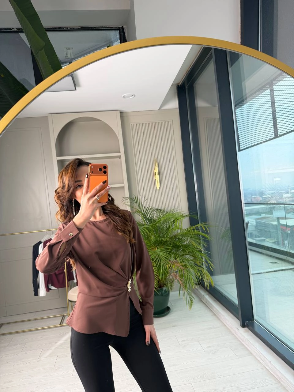 Kahverengi%20Bel%20Detay%20Krep%20Saten%20Bluz