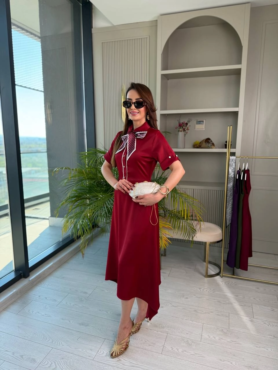Bordo%20Fularlı%20Tok%20Saten%20Elbise