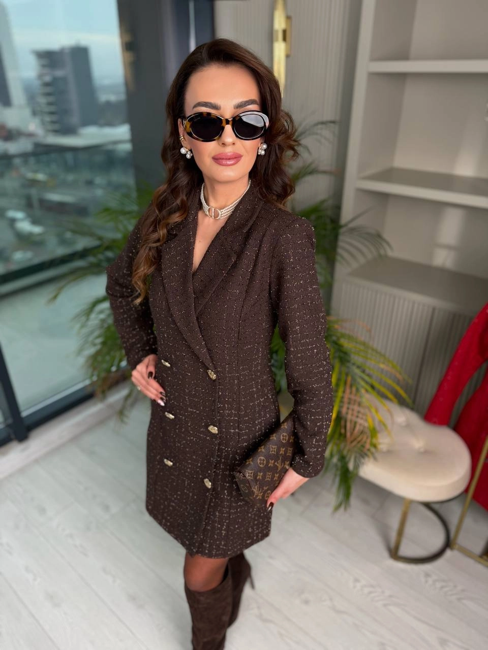 Kahverengi%20Premium%20Tuvid%20Kumaş%20Ceket%20Elbise