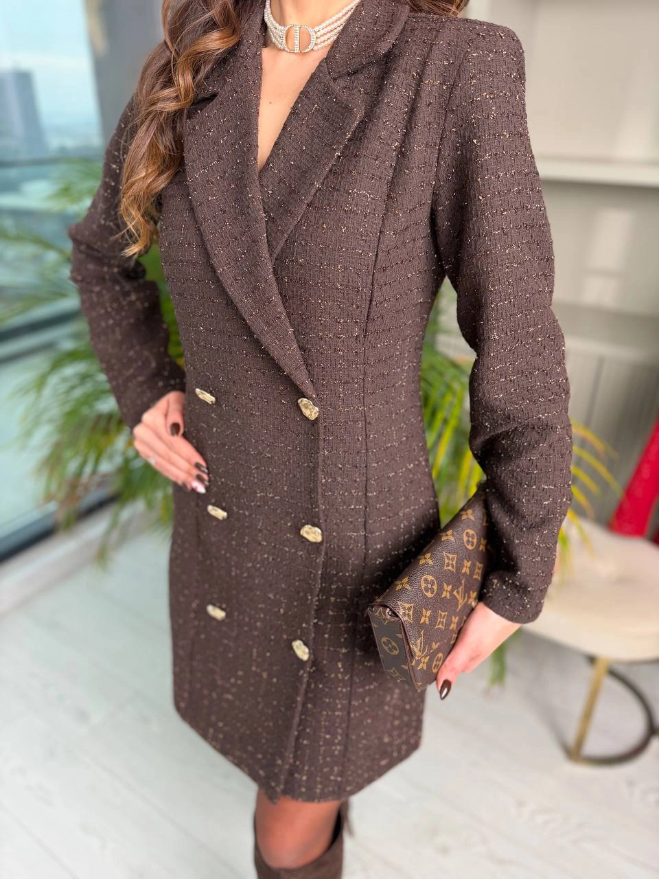 Kahverengi%20Premium%20Tuvid%20Kumaş%20Ceket%20Elbise