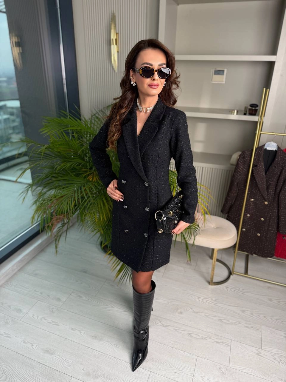 Siyah%20Premium%20Tuvid%20Kumaş%20Ceket%20Elbise