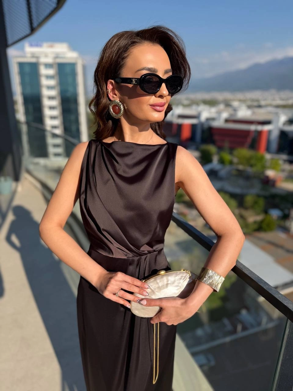 Acı%20Kahve%20İthal%20Tok%20Saten%20Zara%20Model%20Elbise