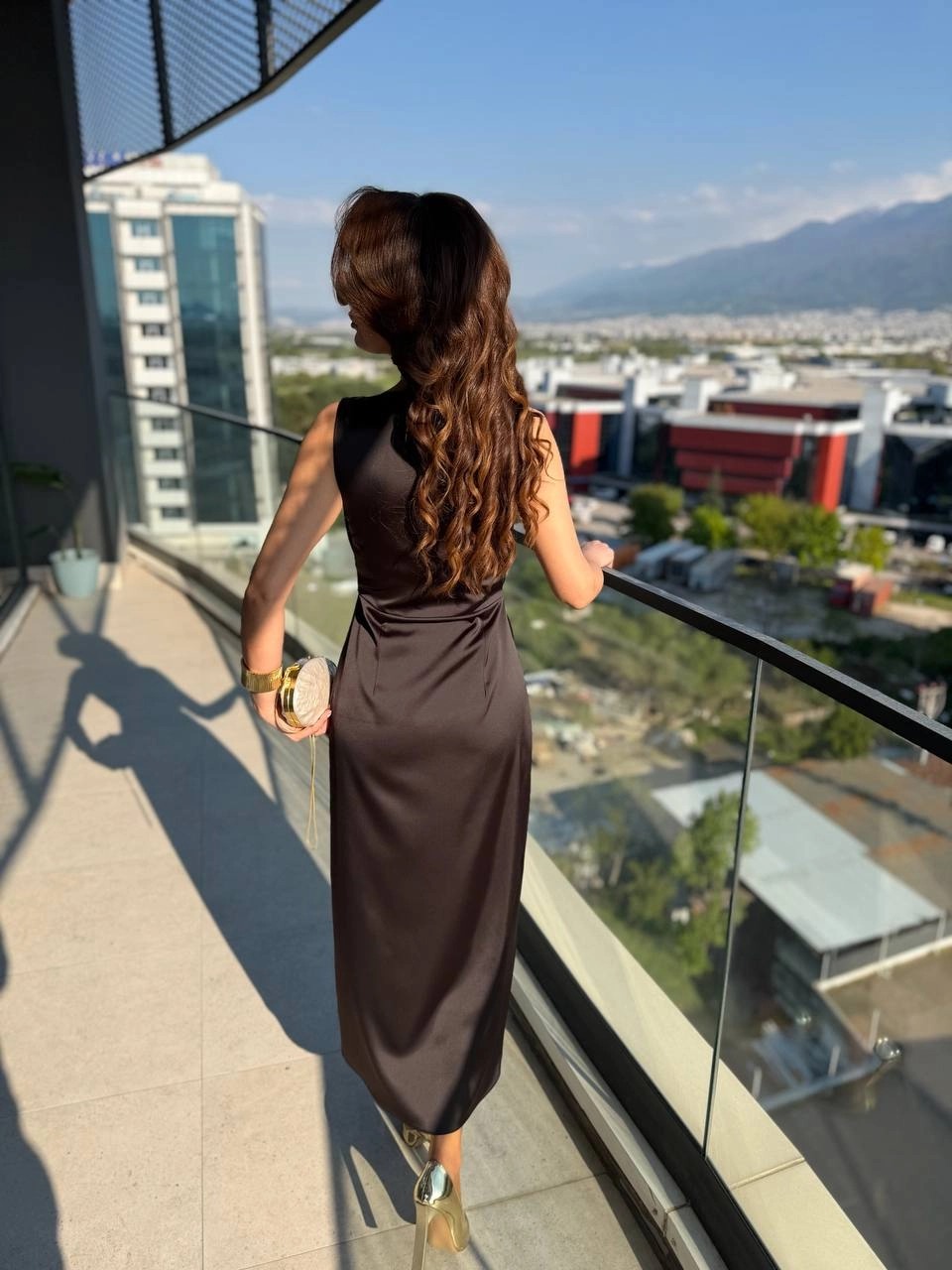 Acı%20Kahve%20İthal%20Tok%20Saten%20Zara%20Model%20Elbise