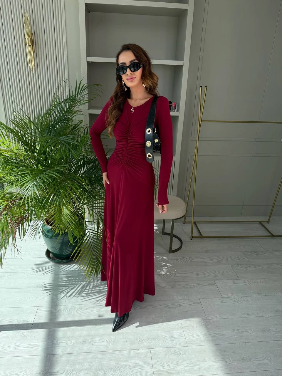 Tasarım%20Bordo%20Vatkalı%20Maxi%20Boy%20İthal%20Likralı%20Candy%20Kumaş%20Elbise