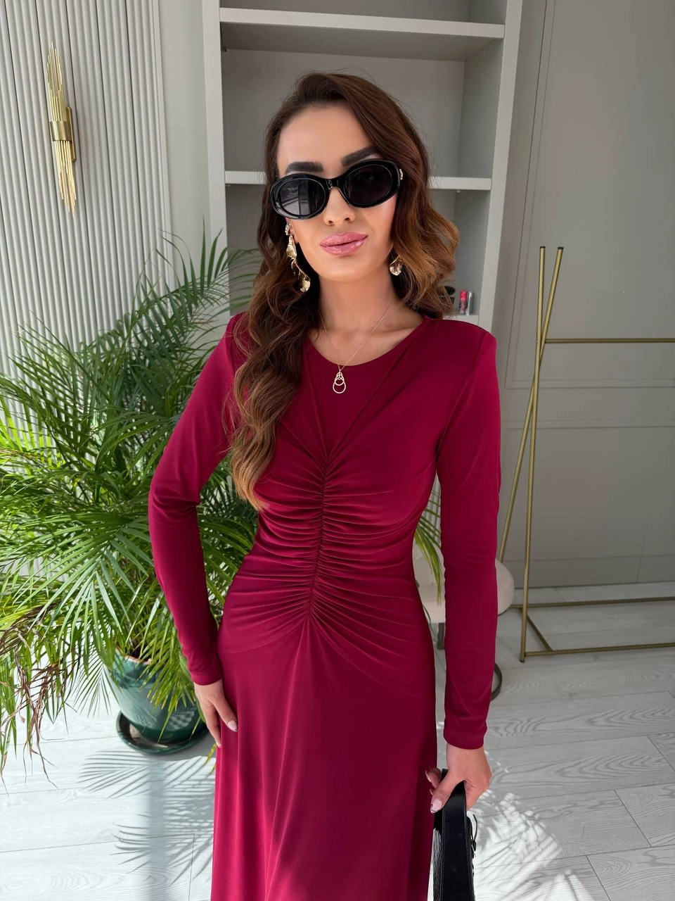 Tasarım%20Bordo%20Vatkalı%20Maxi%20Boy%20İthal%20Likralı%20Candy%20Kumaş%20Elbise