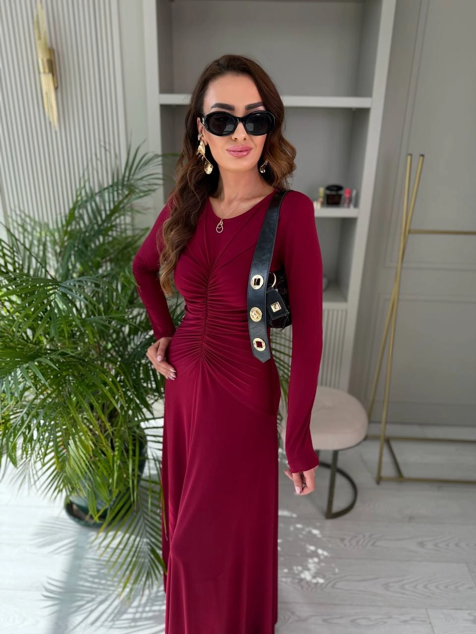 Tasarım%20Bordo%20Vatkalı%20Maxi%20Boy%20İthal%20Likralı%20Candy%20Kumaş%20Elbise