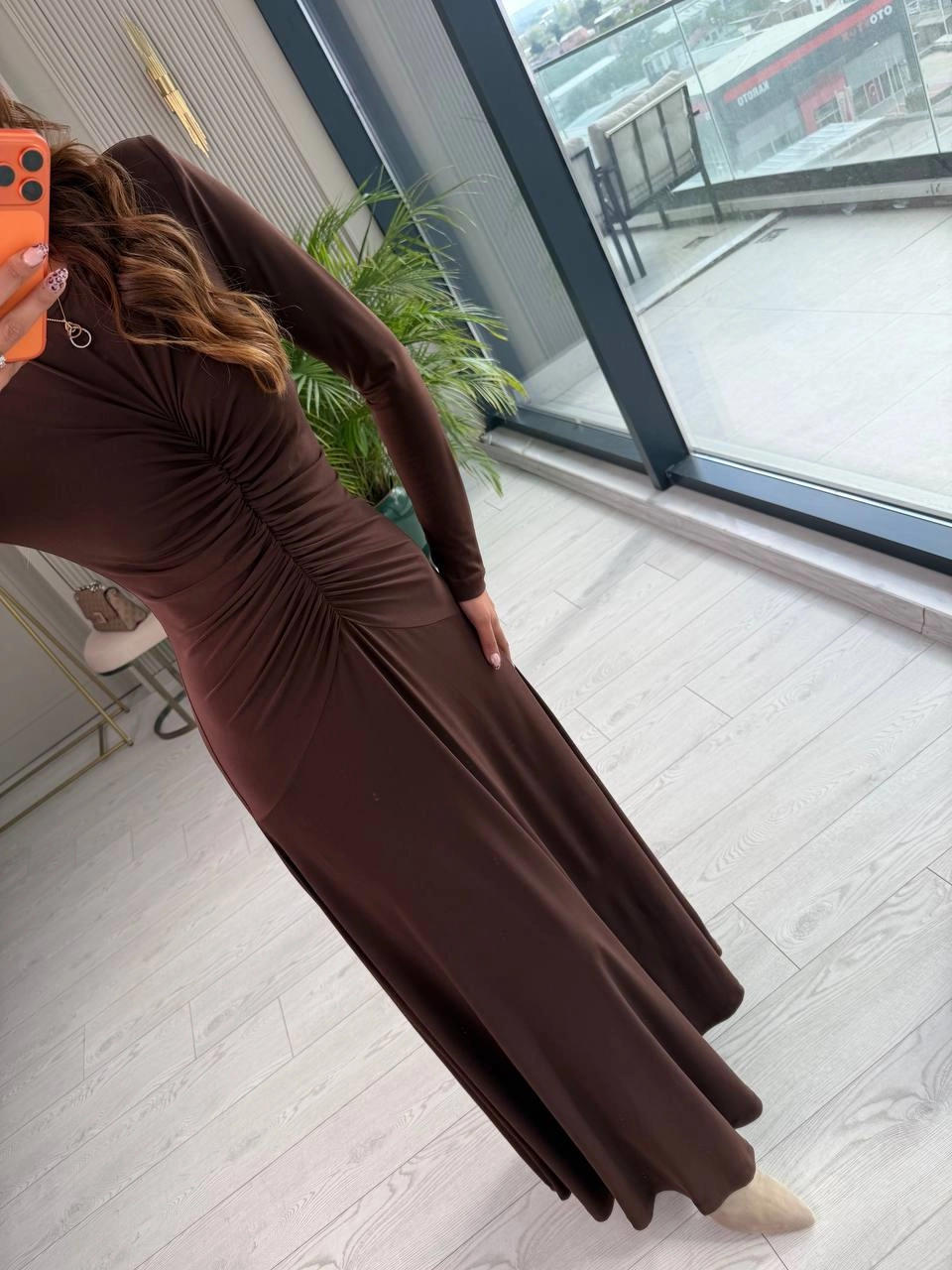 Tasarım%20Kahverengi%20Vatkalı%20Maxi%20Boy%20İthal%20Likralı%20Candy%20Kumaş%20Elbise