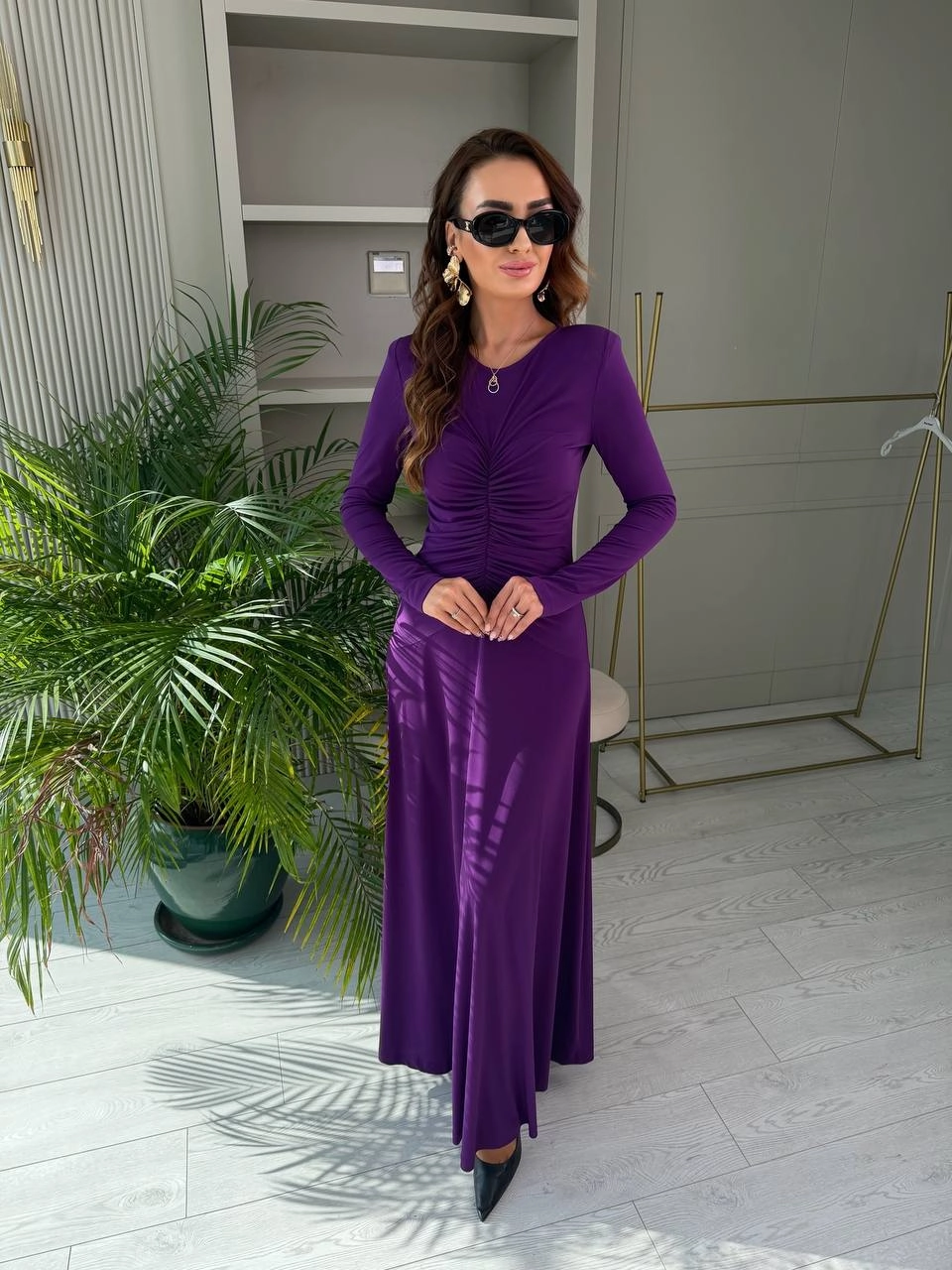 Tasarım%20Mor%20Vatkalı%20Maxi%20Boy%20İthal%20Likralı%20Candy%20Kumaş%20Elbise