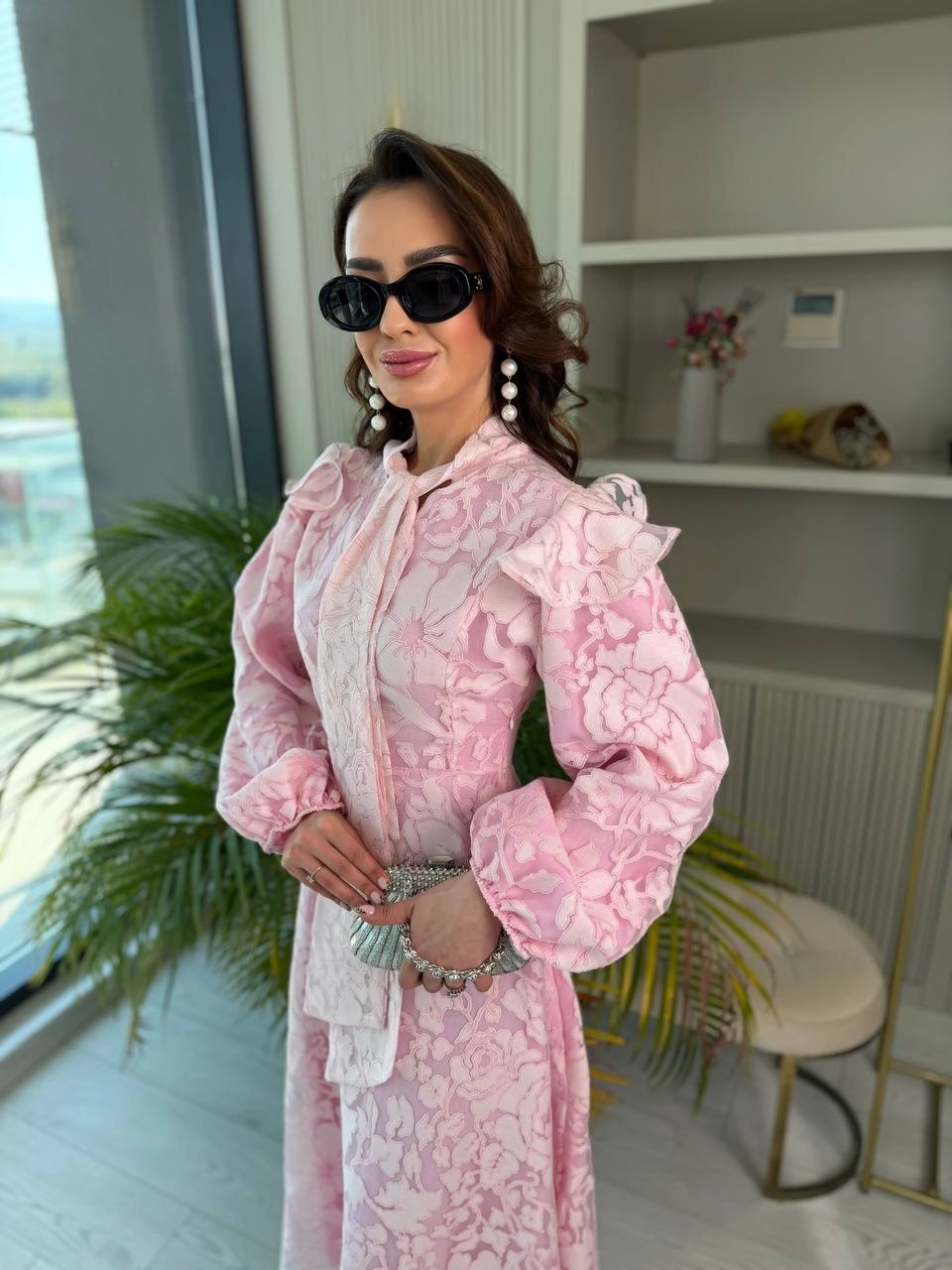 Pembe%20Astarlı%20İthal%20Desenli%20%100%20Pamuklu%20Elbise