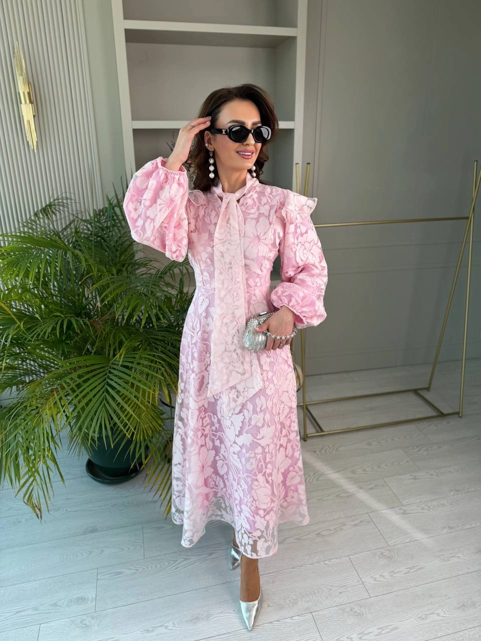 Pembe%20Astarlı%20İthal%20Desenli%20%100%20Pamuklu%20Elbise