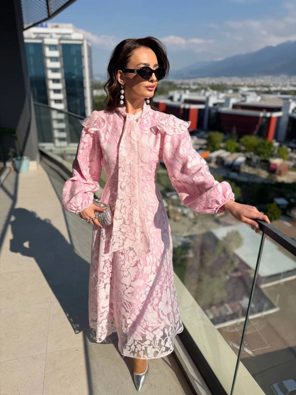Pembe%20Astarlı%20İthal%20Desenli%20%100%20Pamuklu%20Elbise