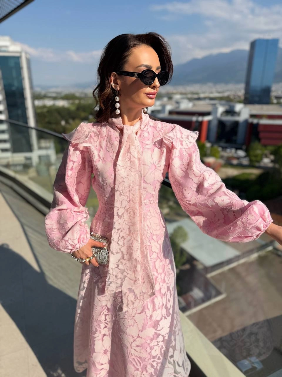 Pembe%20Astarlı%20İthal%20Desenli%20%100%20Pamuklu%20Elbise