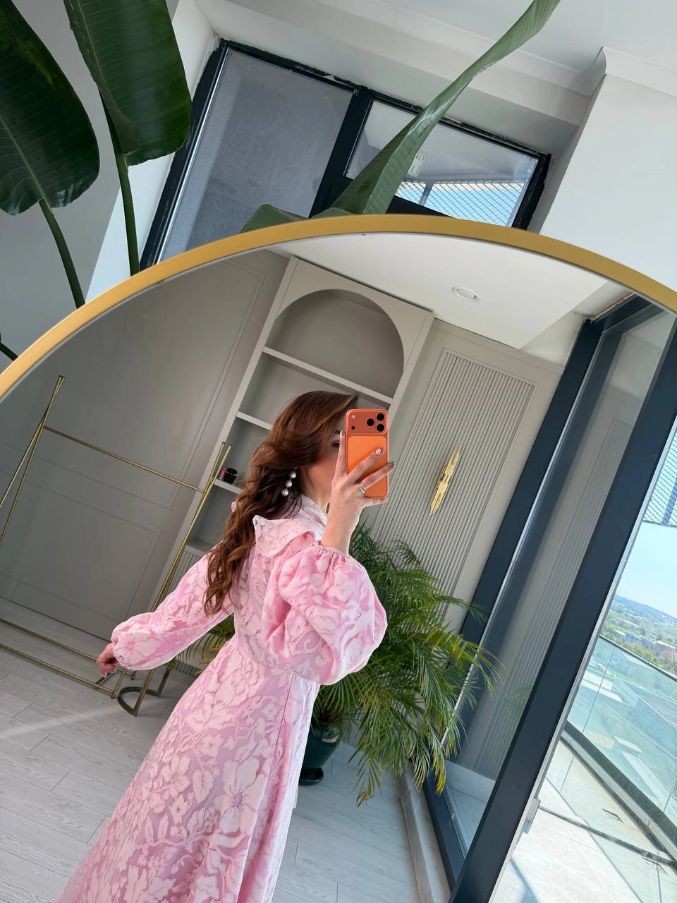 Pembe%20Astarlı%20İthal%20Desenli%20%100%20Pamuklu%20Elbise