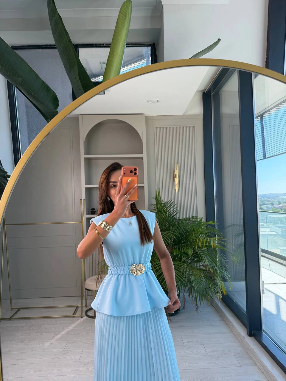 Mavi%20Eteği%20Şifon%20Astarlı%20Kemerli%20Elbise