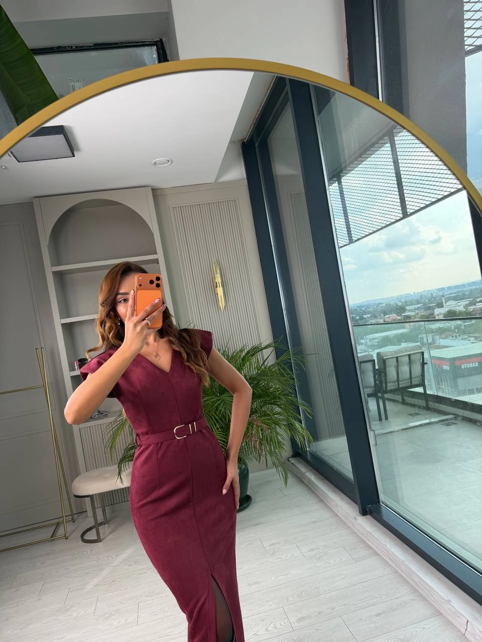 Bordo%20Kemerli%20Vatkalı%20Nubuk%20Süet%20Elbise